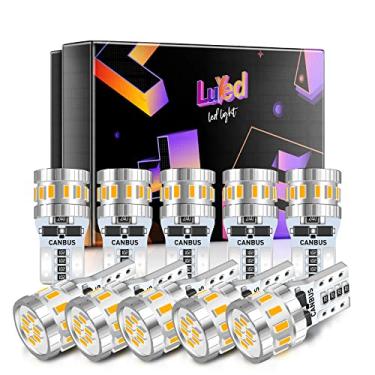 Imagem de LUYED 194 lâmpadas de LED amarelo âmbar 168 2825 W5W T10 18-SMD 3014 Chipsets de LED sem polaridade lâmpadas de substituição para carro domo mapa porta cortesia luzes de placa de carro, pacote com 10