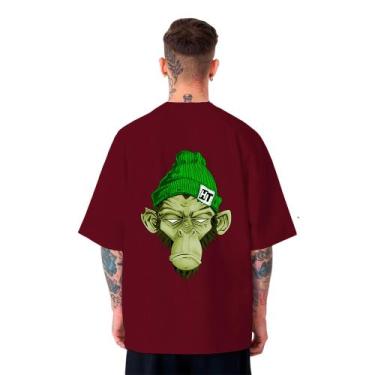 Imagem de Camiseta Oversized Masculina Chimpanzé Swag Skate - FSL.CONF, Bordô, M