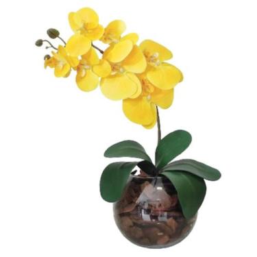 Imagem de Arranjo 1 Orquídea Real Amarelo Delicada Vaso Vidro Terrário - La Caza