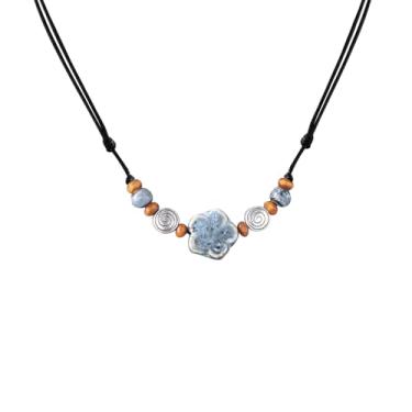 Imagem de Gracayfr Colar boêmio de cerâmica com contas, floral, espiral, espiral, Y2K, hippie, ajustável, preto, cordão, gargantilha para mulheres, Zinco, Sem Pedra Preciosa
