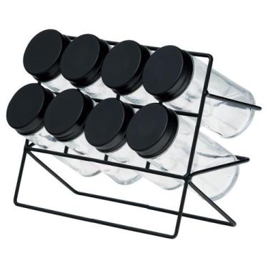 Imagem de Conjunto Porta Tempero 8 Peças em Vidro Com Suporte de Metal - Lyor