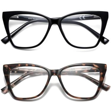 Imagem de Óculos de leitura LKEYE Oversize Cat Eye Women 1,25 pretos, pacote com