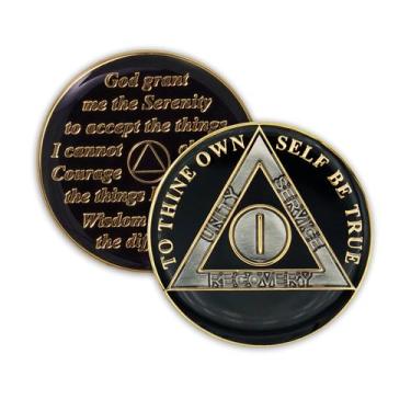 Imagem de Sobriety Coin The Token Shop Triplate AA Chip Black de 1 ano