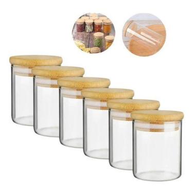 Imagem de Kit 6 Potes Para Tempero Vidro 200ml Hermético Tampa Cor Transparente 