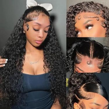 Imagem de CHEETAHBEAUTY Perucas de cabelo humano Deep Wave 360 lace frontal pré-arrancadas com tiras ocultas atualizadas 250% densidade profunda encaracolado 360 HD perucas de renda com cordão para mulheres