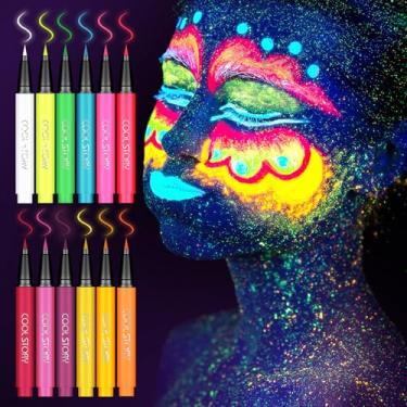 Imagem de COOL STORY Conjunto de delineador líquido neon UV de 12 cores, caneta delineadora colorida fosca, à prova de manchas, delineadores de cores para olhos, kit de presente de maquiagem para olhos