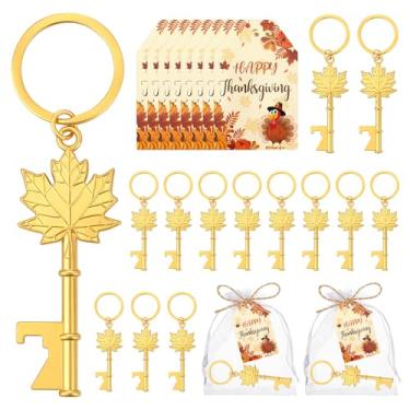 Imagem de 50 peças de abridor de garrafa de chave de ação de graças, chaveiro de folha de bordo lembrancinhas de festa com cordas de cartões, abridor de cerveja festivo chaveiros para decoração de casa, tema de
