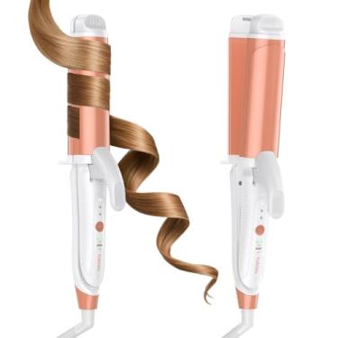 Imagem de FURIDEN Lite Modelador de cachos de dupla tensão: 110 V-240 V 1 1/5.1 cm cerâmica barril 2 em 1 modelador de cachos para mulheres - Viagem na Europa para cabelos longos/médios melão marca