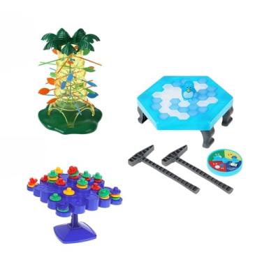 Imagem de Kit 3 Jogos de Mesa Interativos Infantil Pula Macacos + Torre de Equilíbrio + Quebra Gelo Pinguim Brinquedos Educativos Família, Raciocínio, Coordenação Motora, a partir de 5 Anos