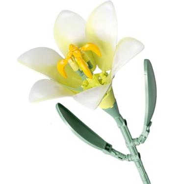 Imagem de Cihely Kits de blocos de construção de buquê de flores artificiais para liberar o estresse, foco na mente, presentes de aniversário para adultos/adolescentes, lírio branco