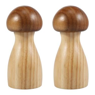 Imagem de Conjunto de 2 peças de moedor de sal e pimenta de madeira, em forma de cogumelo, moedor manual de sal e pimenta, grossura ajustável, moedor de sal com núcleo de cerâmica, conjunto de moedor criativo