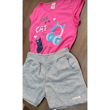 Imagem de Short cinza modal kids e blusa estampada pink - Lux