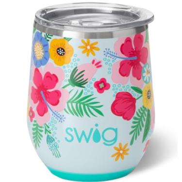 Imagem de Swig Life Copo de vinho de 340 g com tampa, aço inoxidável, lavável na lava-louças, portátil, copo de vinho com isolamento triplo (Island Bloom)