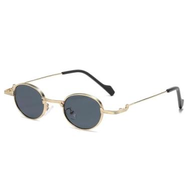 Imagem de Óculos de sol femininos ovais com armação de metal exclusiva retrô, lentes transparentes estilo oceano, UV400, óculos de sol punk da moda para homens (cinza dourado)