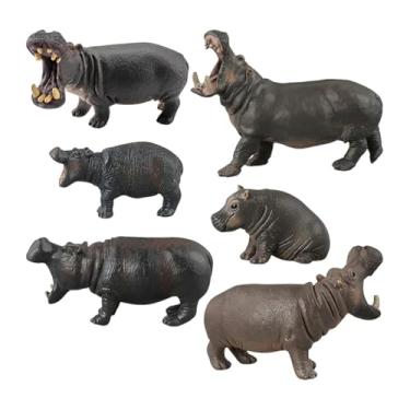 Imagem de Almencla 6 pçs figuras de hipopótamo realista sólido modelo de hipopótamo vida selvagem coleção animais brinquedos estatueta para idades pré-escolares 3 +