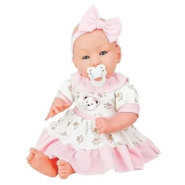 Imagem de Boneca Bebê Reborn Menina com Certidão de Nascimento, Fralda, Chupeta, Vestido Estampado