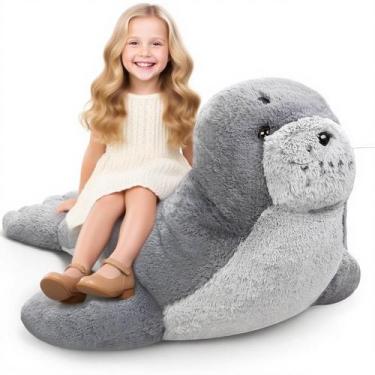 Imagem de Pelúcia de pelúcia Steffed Animal Open Giant Seal 100cm cinza para cri