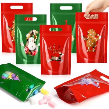 Imagem de TaoBary 48 peças de sacos de presente de Natal resseláveis de plástico com alças para festa de Natal, doces ou pequenos suprimentos de embrulho de presente