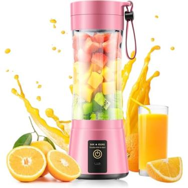 Imagem de Liquidificador portátil para smoothies e shakes – Mini liquidificador de tamanho pessoal com copo de viagem de 380 ml, 6 lâminas de aço inoxidável para mistura potente, espremedor de frutas frescas
