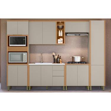 Imagem de Cozinha Modulada Completa Allure 6 Peças (2Aéreos+2Balcões+1Paneleiro+1TorreQuente) CP18 Jequitiba/Gris Fosco - Linea Brasil