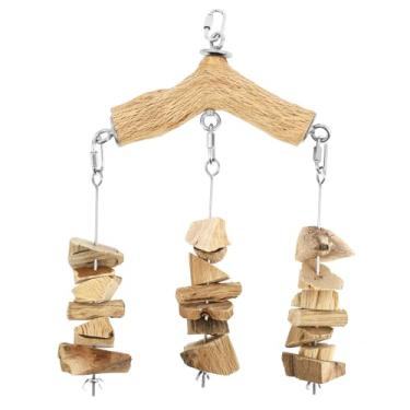 Imagem de ZFLYCANP Brinquedo de papagaio, blocos de madeira grandes para mastigar com bloco de madeira e bastão de aço inoxidável, acessórios práticos de gaiola de pássaros para arara, cacatua, periquito de