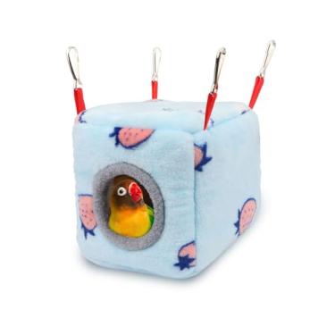 Imagem de Wontee Casa de ninho de pássaros, cama quente de inverno para gaiola, rede suspensa, galpão, cabana para papagaios, periquitos, periquitos, caique, senegal, calopsitas conures (pequeno-15 x 15 x 15 cm