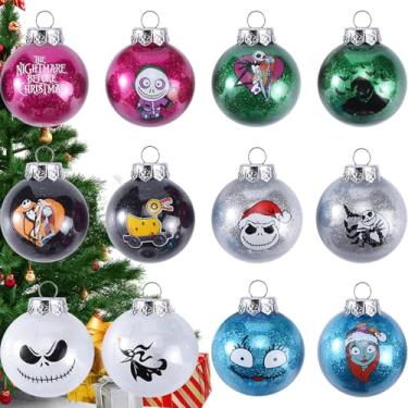 Imagem de Enfeites de bola de Natal de pesadelo - Decorações de árvore de Natal com glitter, enfeites de Halloween de 6 cm para árvore, bolas penduradas para festas de fim de ano, bolas coloridas (24 peças)