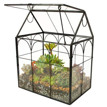 Imagem de ElegantLife Terrário suculento? Vaso de suculenta feito à mão em forma de casa com tampa superior para plantador de samambaia, cactos, plantas aéreas (não inclui planta incluída)
