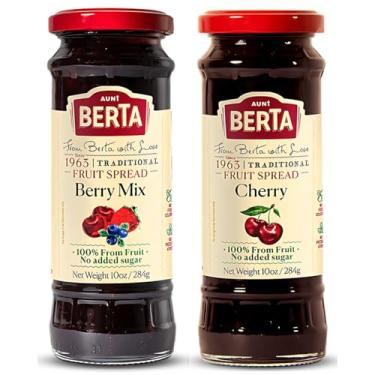 Imagem de Geleia Doce de Fruta Israelense Frutas Vermelhas e Cereja (Berry Mix e Cherry) Sem Açúcar Adicionado AUNT BERTA 100% FRUTA - 2 Unidades de 284g cada