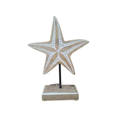 Imagem de Estátua Estrela Do Mar Azul Branco Madeira Estante Casa Na Praia Decorada Oceano Lago Lagoa Litoral (Branco)