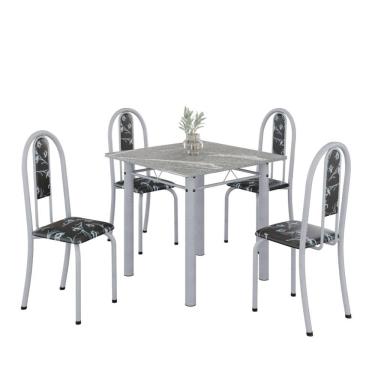 Imagem de Conjunto De Mesa Tubular 4 Cadeiras 70x70cm Mart Perola Com Tampo Em Granito Topázio Isabel 030 - Tudo De Móveis Preto Floral