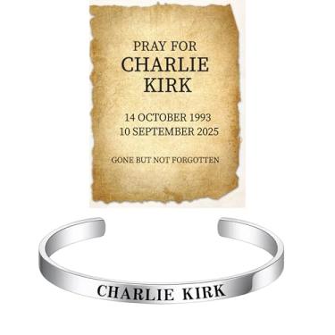 Imagem de Pulseira Charlie Kirk, Freedom Memorial Justice Hero Merch Gift Card Turning Point Patriot Pray USA Pulseiras de aço inoxidável para mulheres e homens joias, Large, Aço inoxidável, Sem Pedra Preciosa