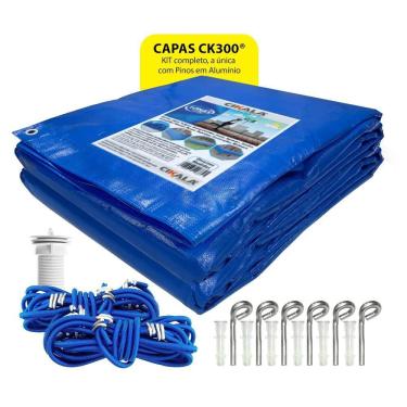 Imagem de Capa de Piscina 5X3 Metros Azul CK300 com Ilhós a cada Metro + Kit para Instalação CIKALA