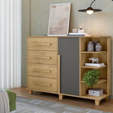 Imagem de Cômoda 4 Gavetas com 1 Porta e Nichos Laterais Andorra Cinamomo/Grafite