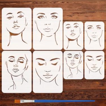 Imagem de FINGERINSPIRE 8 peças de estêncil abstrato para rosto feminino com pincel 29,7 x 21 cm/20 x 14 cm, estêncil de rosto feminino, reutilizável, para pintura em tela, tecido de parede de madeira, móveis
