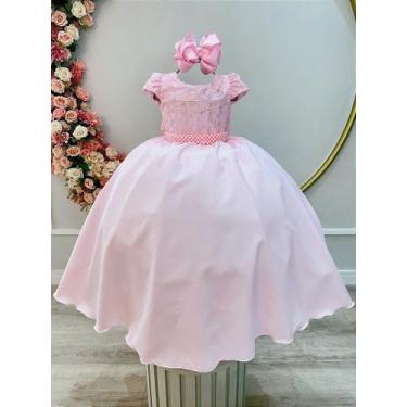 Imagem de Vestido Infantil Longo Rosa Claro com Renda para Casamentos - Fabuloso