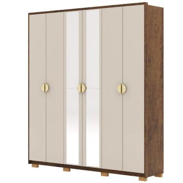 Imagem de Guarda-roupa Casal 100% Mdf 6 Portas Com Espelho Bolonha Imbuia Fendi