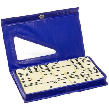 Imagem de Dominó Profissional Osso Estojo 28 Peças Double Six Jogo 8mm Azul - MX
