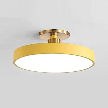 Imagem de Lustre de teto LED regulável, estilo nórdico moderno, luminária de economia de energia para quarto, sala de estar, lâmpada redonda plana com três opções de cores