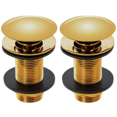Imagem de SOFTINOX Kit 02 Válvulas Click Up Douradas 7/8 em Metal (3cm) para Cubas e Pias Controle Eficiente de Escoamento