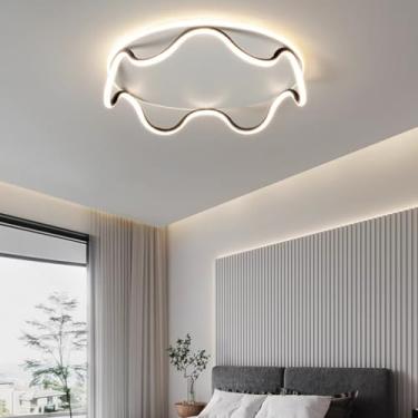 Imagem de Luminária de teto LED para sala de estar, moderna, regulável, com controle remoto, design curvo de metal, decoração, luz de teto, quarto, lustre marrom, mesa de jantar, iluminação de hall, l