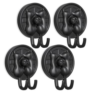 Imagem de AST Lindo gancho de ventosa de gato duplo, pacote com 4, ganchos resistentes, força confiável atualizada de adesão e vácuo, suportes de parede para bucha, toalha, casaco e roupão de banho, gancho