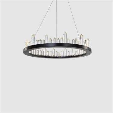 Imagem de Lustre moderno pendente de cristal redondo lustre para sala de estar sala de jantar quarto arte minimalista lâmpadas led internas decoração de casa lâmpada, B-dia60cm 3 cores alteráveis