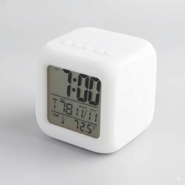 Imagem de Relógio Despertador Digital Mini Branco Portátil LED Silencioso Tela Clara Viagem Mesa Compacto