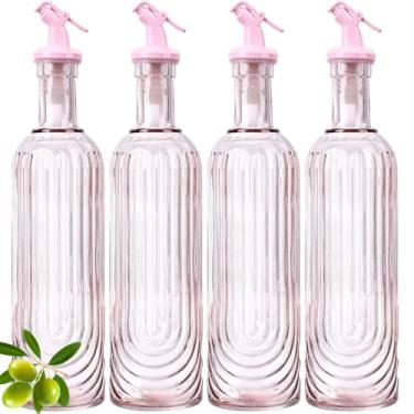 Imagem de Vesici Garrafa dispensadora de azeite de oliva de vidro rosa de 482 g para garrafa de galheteiro de óleo de cozinha e vinagre com bicos para balcão, cozinhar, molho de salada, design à prova de