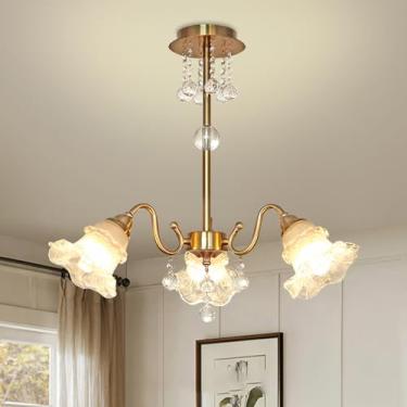 Imagem de Lustre de cristal dourado com 6 luzes para mesa de jantar, vidro leitoso, Sputnik, luz de teto semi-embutida, lustre pendente francês moderno vintage para quarto, cozinha, casa de fazenda, s