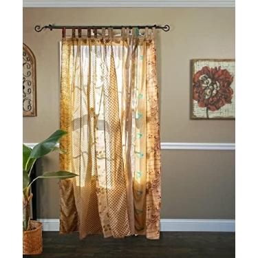 Imagem de Cortinas coloridas Sari com filtro de luz – cortinas boho, painel de dossel de cama, tapeçaria ou tratamento de janela cor turquesa (213 x 109 cm) (bege)