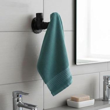 Imagem de Cabideiro de Parede Porta Toalhas Suporte Gancho Acessório para Banheiro Estilo Industrial Preto Laca