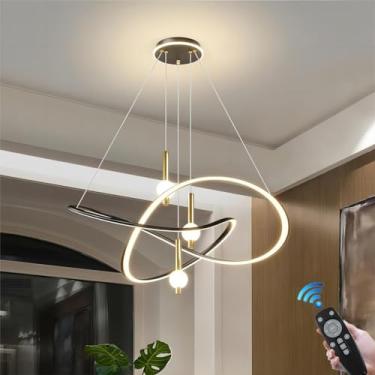 Imagem de Lustre nórdico decoração de anel iluminação regulável lâmpada de mesa LED moderno 45W luz pendente altura ajustável luz de teto sala de estar quarto cozinha escritório lâmpada suspensa com l