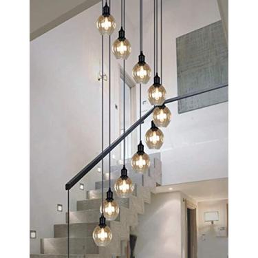 Imagem de Lustre moderno em espiral de bolas de vidro, lustre de escada, luzes pendentes elegantes para villa duplex, lustre longo E27 50X350CM
